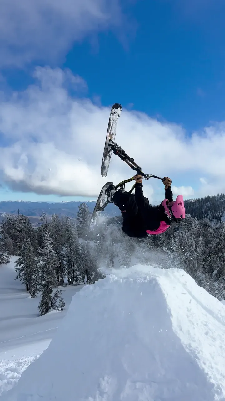 Daniel Behar backflipping a ski bike, frame 5 of 16